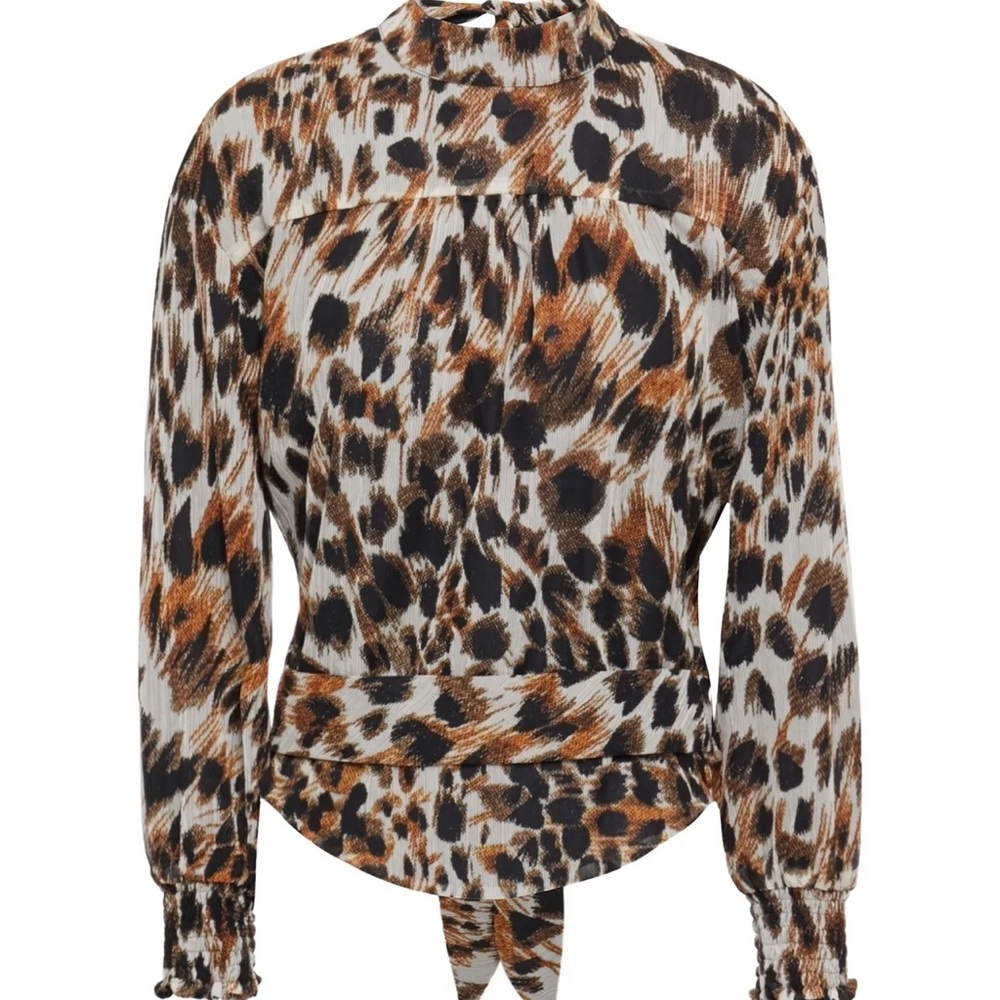 Nanushka Marjan Leopard Print Open Back Blouse NWT
